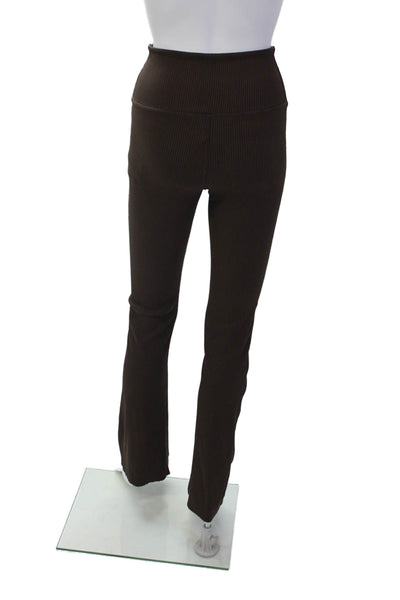 Carbon 38 Womens Stretch Ribbed High-Rise Flared Activewear Leggings Brown Size