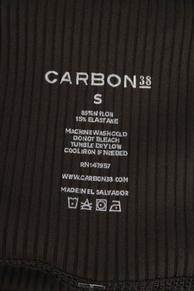 Carbon 38 Womens Stretch Ribbed High-Rise Flared Activewear Leggings Brown Size