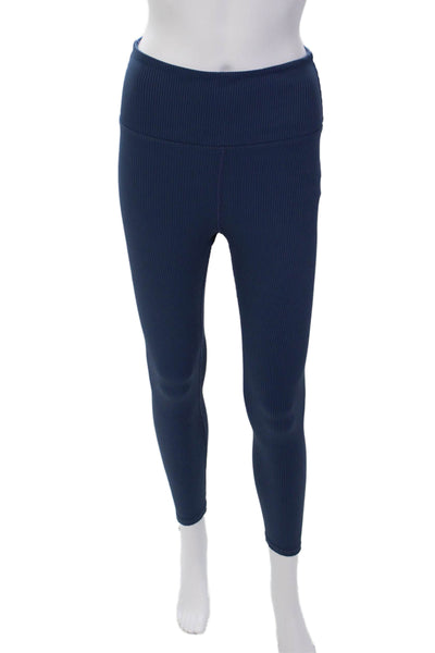 Carbon 38 Womens Stretch Ribbed High-Rise Activewear Ankle Leggings Blue Size M
