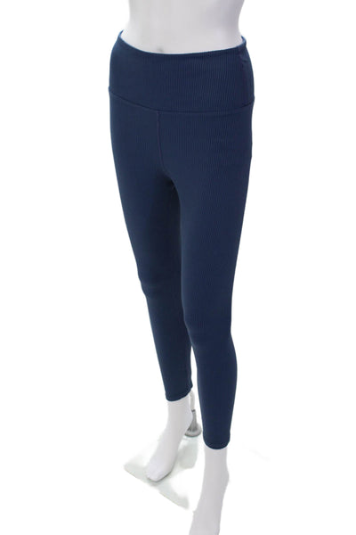 Carbon 38 Womens Stretch Ribbed High-Rise Activewear Ankle Leggings Blue Size M