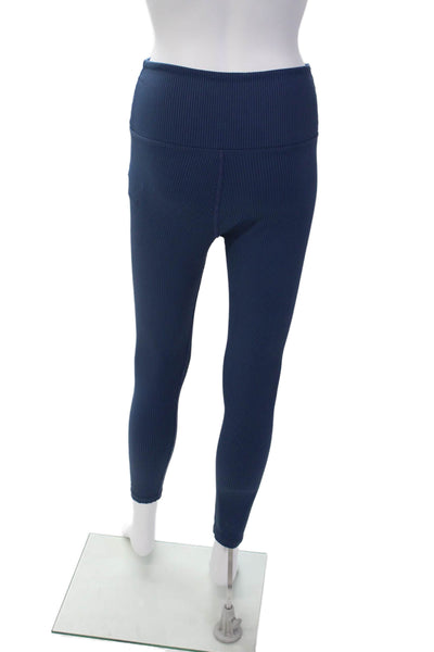 Carbon 38 Womens Stretch Ribbed High-Rise Activewear Ankle Leggings Blue Size M