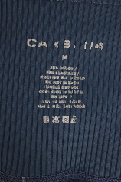 Carbon 38 Womens Stretch Ribbed High-Rise Activewear Ankle Leggings Blue Size M