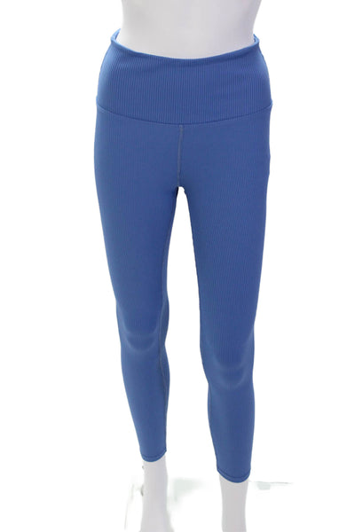 Carbon 38 Womens Ribbed High-Rise Activewear Ankle Leggings Light Blue Size M