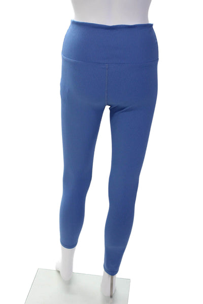 Carbon 38 Womens Ribbed High-Rise Activewear Ankle Leggings Light Blue Size M