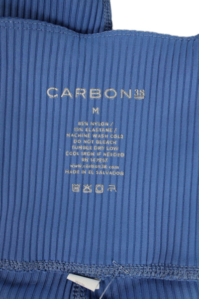 Carbon 38 Womens Ribbed High-Rise Activewear Ankle Leggings Light Blue Size M