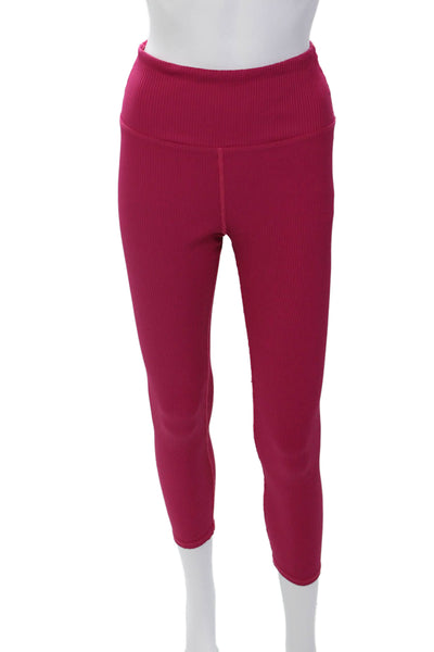 Carbon 38 Womens Stretch Ribbed High-Rise Activewear Ankle Leggings Pink Size M