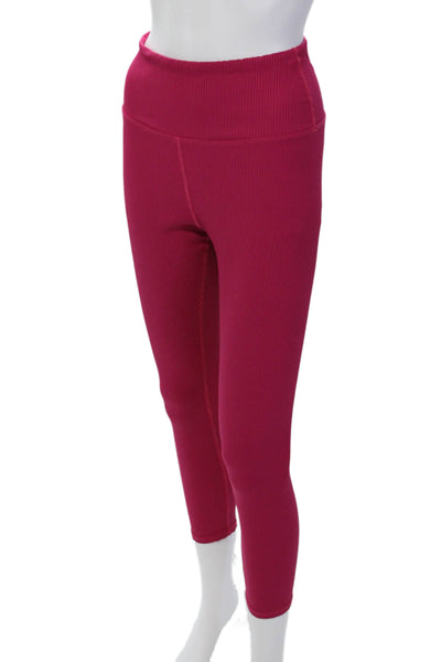 Carbon 38 Womens Stretch Ribbed High-Rise Activewear Ankle Leggings Pink Size M