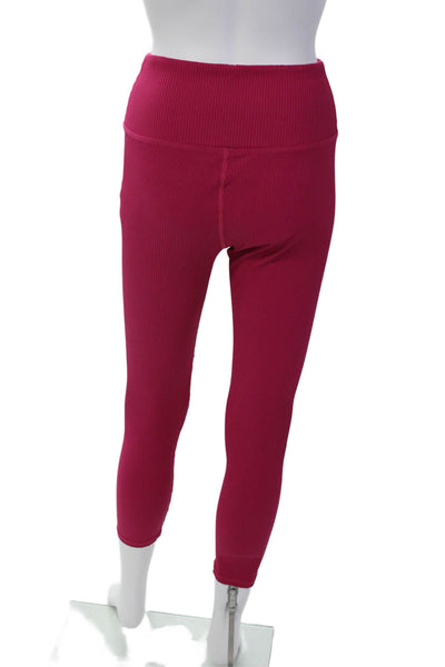 Carbon 38 Womens Stretch Ribbed High-Rise Activewear Ankle Leggings Pink Size M