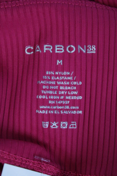 Carbon 38 Womens Stretch Ribbed High-Rise Activewear Ankle Leggings Pink Size M