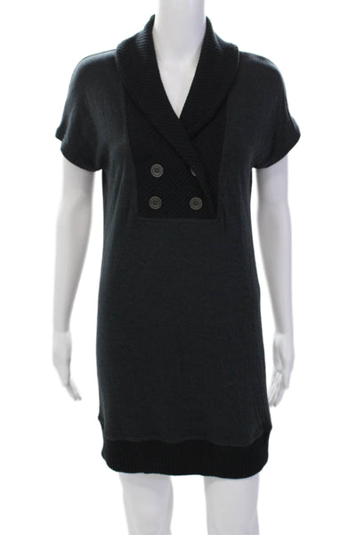 Free People Womens Cotton Collared Short Sleeve Mini Dress Navy Size S