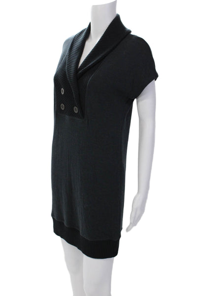 Free People Womens Cotton Collared Short Sleeve Mini Dress Navy Size S