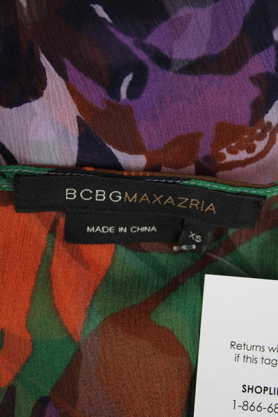 BCBGMAXAZRIA Womens Silk Floral Long Sleeve Button Up Blouse Top Purple Size XS