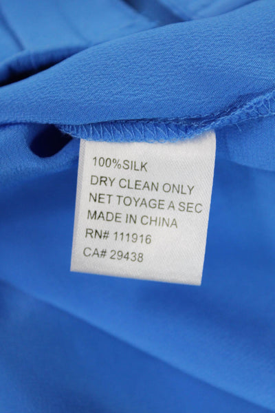 Yumi Kim Womens Silk Pleated Long Sleeve Button Up Blouse Top Blue Size XS