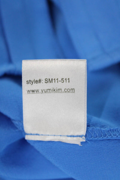 Yumi Kim Womens Silk Pleated Long Sleeve Button Up Blouse Top Blue Size XS