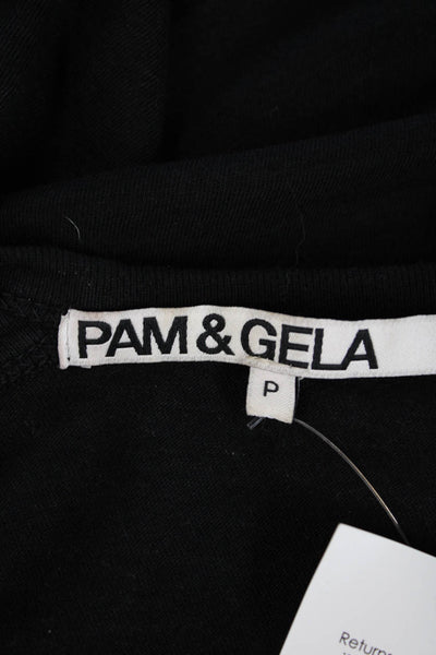 Pam & Gela Womens Cotton V-Neck Long Sleeve Pullover T-Shirt Top Black Size P