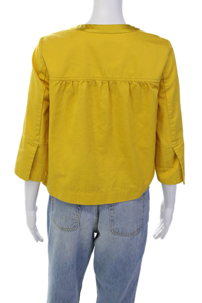 J Crew Womens Cotton Ruffle Detail Round Neck Button Up Jacket Yellow Size 0