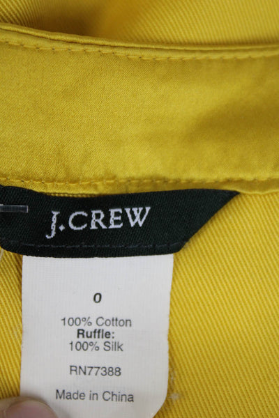 J Crew Womens Cotton Ruffle Detail Round Neck Button Up Jacket Yellow Size 0