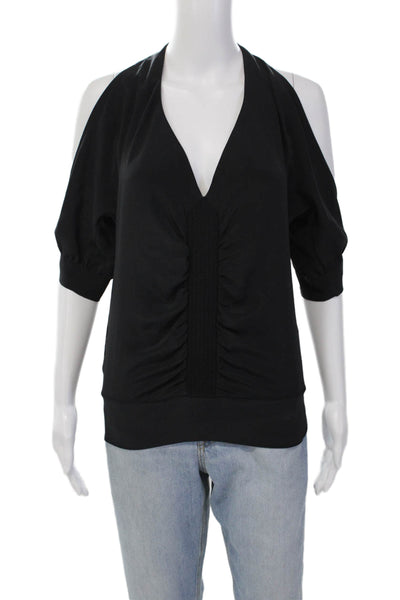 BCBGMAXAZRIA Womens Solid Silk Sleeveless Button Up Blouse Top Black Size XS