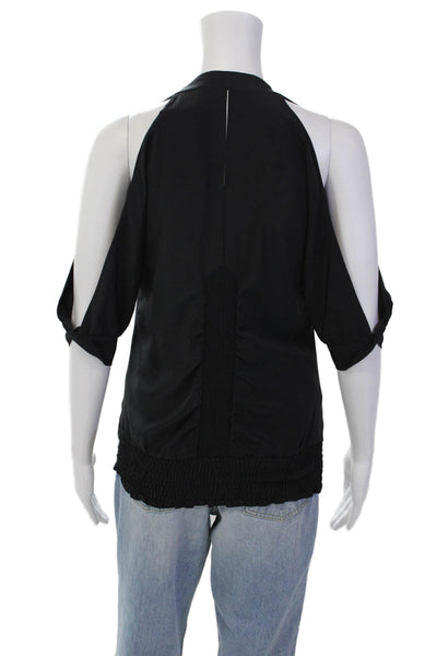 BCBGMAXAZRIA Womens Solid Silk Sleeveless Button Up Blouse Top Black Size XS