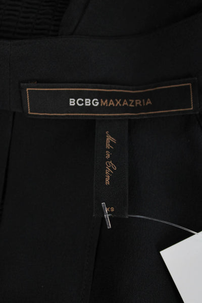 BCBGMAXAZRIA Womens Solid Silk Sleeveless Button Up Blouse Top Black Size XS