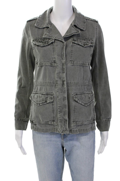 Sundry Womens Cototn Collared Multi-Pocket Button Up Cargo Jacket Green Size 1