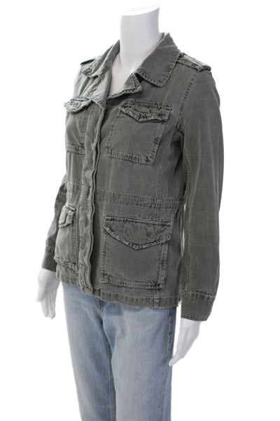 Sundry Womens Cototn Collared Multi-Pocket Button Up Cargo Jacket Green Size 1