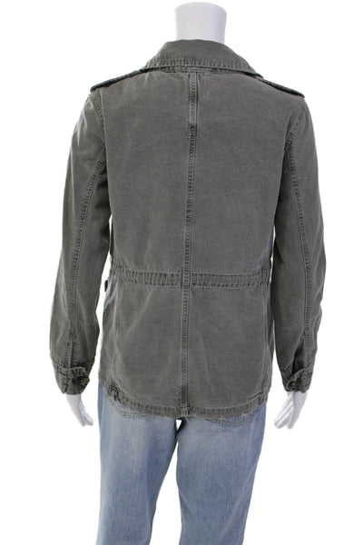 Sundry Womens Cototn Collared Multi-Pocket Button Up Cargo Jacket Green Size 1
