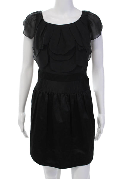 BCBGMAXAZRIA Womens Cotton Blend Round Neck Sleeveless Dress Black Size 2