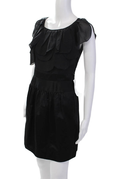 BCBGMAXAZRIA Womens Cotton Blend Round Neck Sleeveless Dress Black Size 2