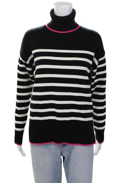 Nicole Miller Womens Long Sleeve Striped Turtleneck Sweater Black Size S