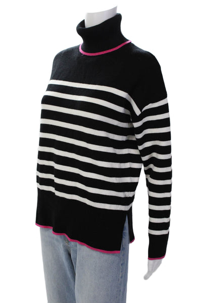 Nicole Miller Womens Long Sleeve Striped Turtleneck Sweater Black Size S