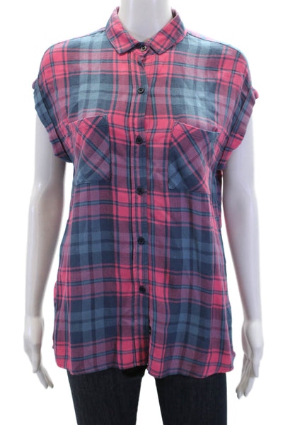 Rails Womens Plaid Pattern Collared Sleeveless Button Up Top Pink Size XS