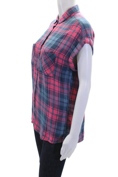 Rails Womens Plaid Pattern Collared Sleeveless Button Up Top Pink Size XS