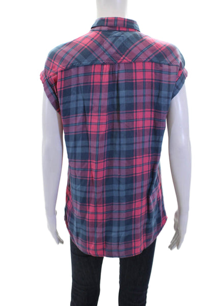 Rails Womens Plaid Pattern Collared Sleeveless Button Up Top Pink Size XS
