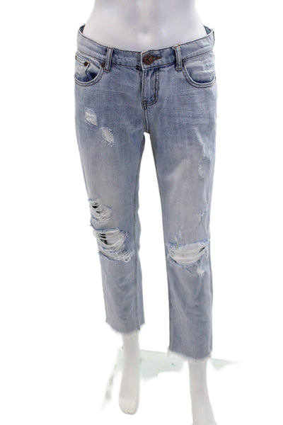 One by One Teaspoon Womens Cotton Distressed Fray Hem Jeans Blue Size 25