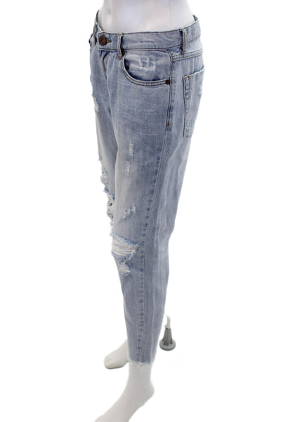 One by One Teaspoon Womens Cotton Distressed Fray Hem Jeans Blue Size 25