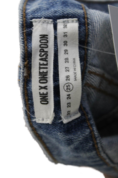 One by One Teaspoon Womens Cotton Distressed Fray Hem Jeans Blue Size 25