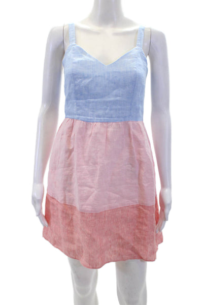 Cynthia Rowley Womens Linen Color Block Sleeveless Dress Multicolor Size XS