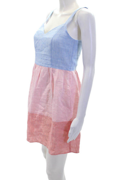 Cynthia Rowley Womens Linen Color Block Sleeveless Dress Multicolor Size XS