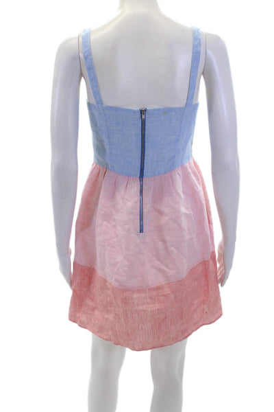 Cynthia Rowley Womens Linen Color Block Sleeveless Dress Multicolor Size XS