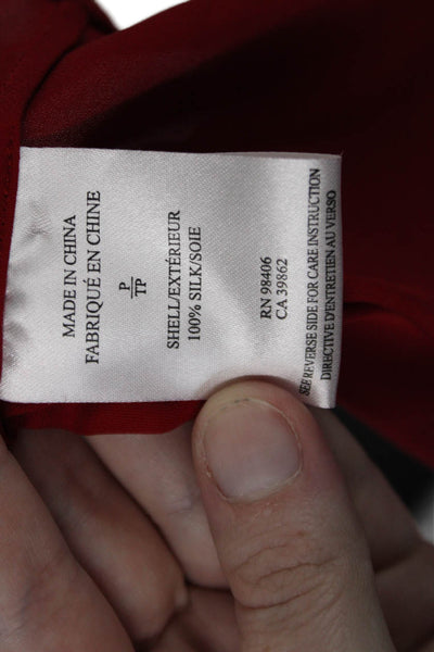 Theory Womens Silk Round Neck Short Sleeve Elastic Waist Blouse Red Size P