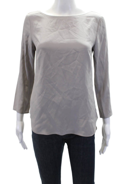 Amanda Uprichard Womens Silk Long Sleeved Round Neck Blouse Gray Size P