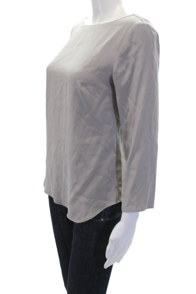 Amanda Uprichard Womens Silk Long Sleeved Round Neck Blouse Gray Size P