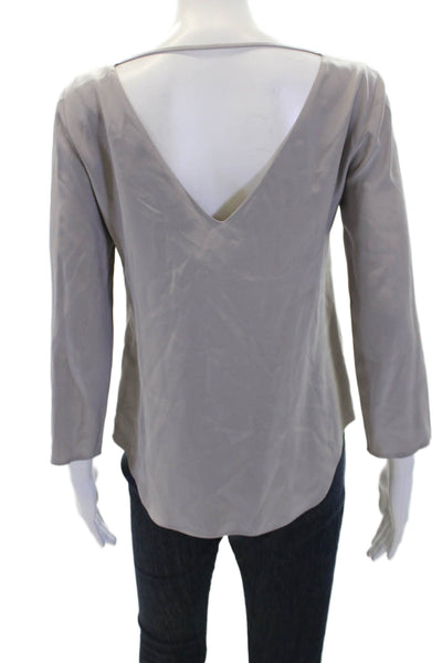 Amanda Uprichard Womens Silk Long Sleeved Round Neck Blouse Gray Size P