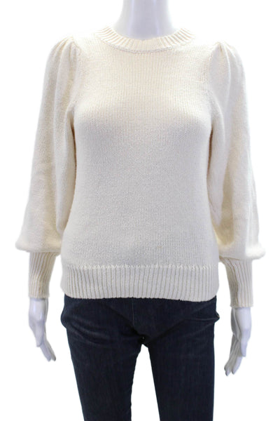 525 Womens Cotton Crew Neck Knitted Long Sleeve Sweater Solid White Size XS