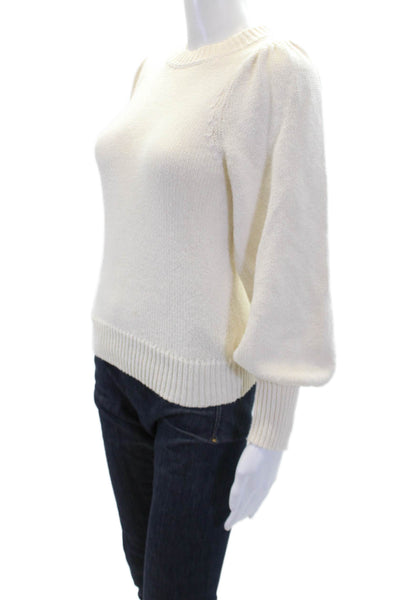 525 Womens Cotton Crew Neck Knitted Long Sleeve Sweater Solid White Size XS