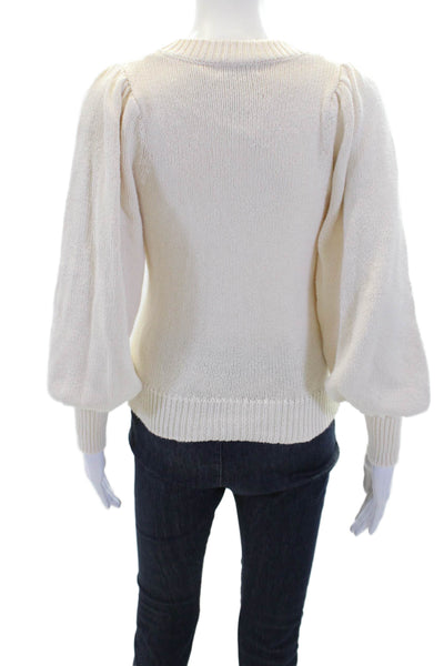 525 Womens Cotton Crew Neck Knitted Long Sleeve Sweater Solid White Size XS