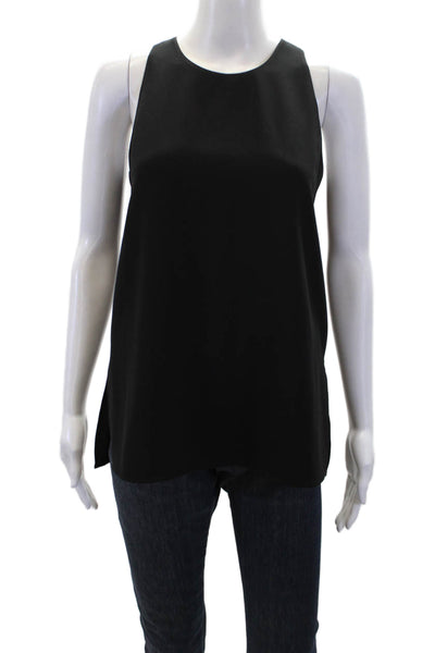 Vince Womens Round Neck Sleeveless Side Split Detail Blouse Black Size XS