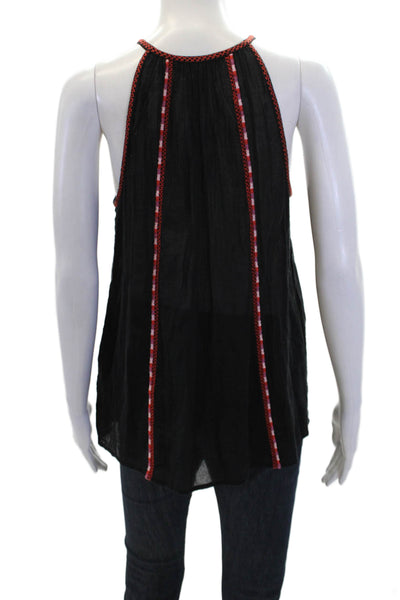 Joie Womens Cotton Geometric Embroidered Tassel Detail Blouse Black Size S
