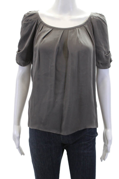 Joie Womens Silk Short Sleeve Pleated Detail Neck Tie Blouse Gray Size XS